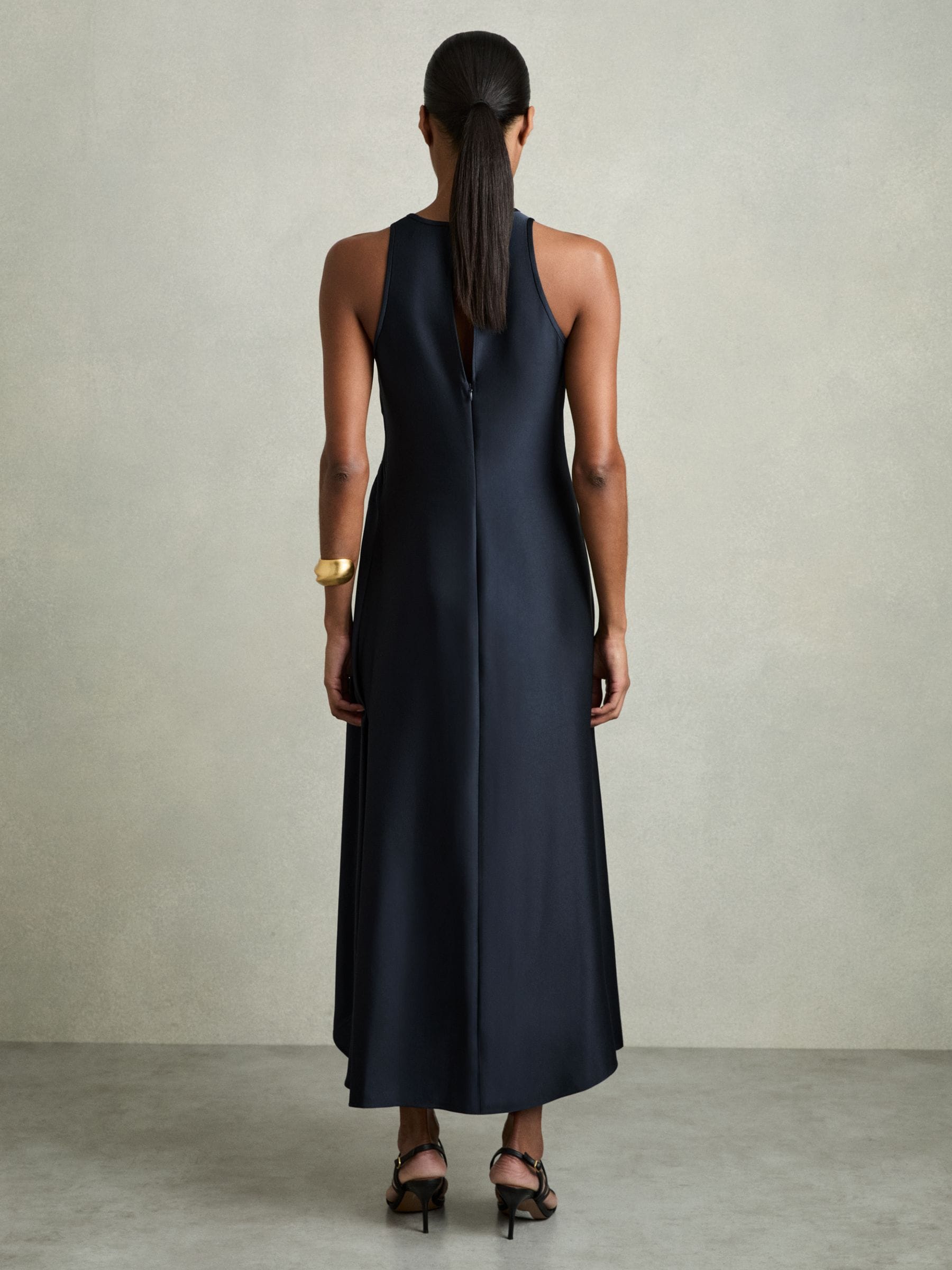 【海外限定】REISSドレス☆Navy Anessa Petite Satin Shirred Mi Buy Reiss Navy Anessa Petite Satin Shirred Midi Dress from