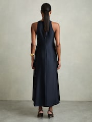 Темно-синий - Атласное платье миди со сборками Reiss Anessa - Image 5 of 8
