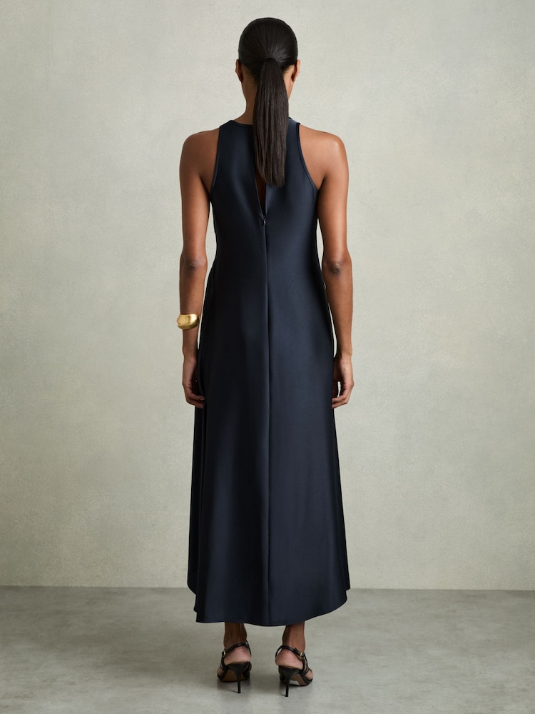 Buy Reiss Navy Anessa Petite Satin Shirred Midi Dress from Next