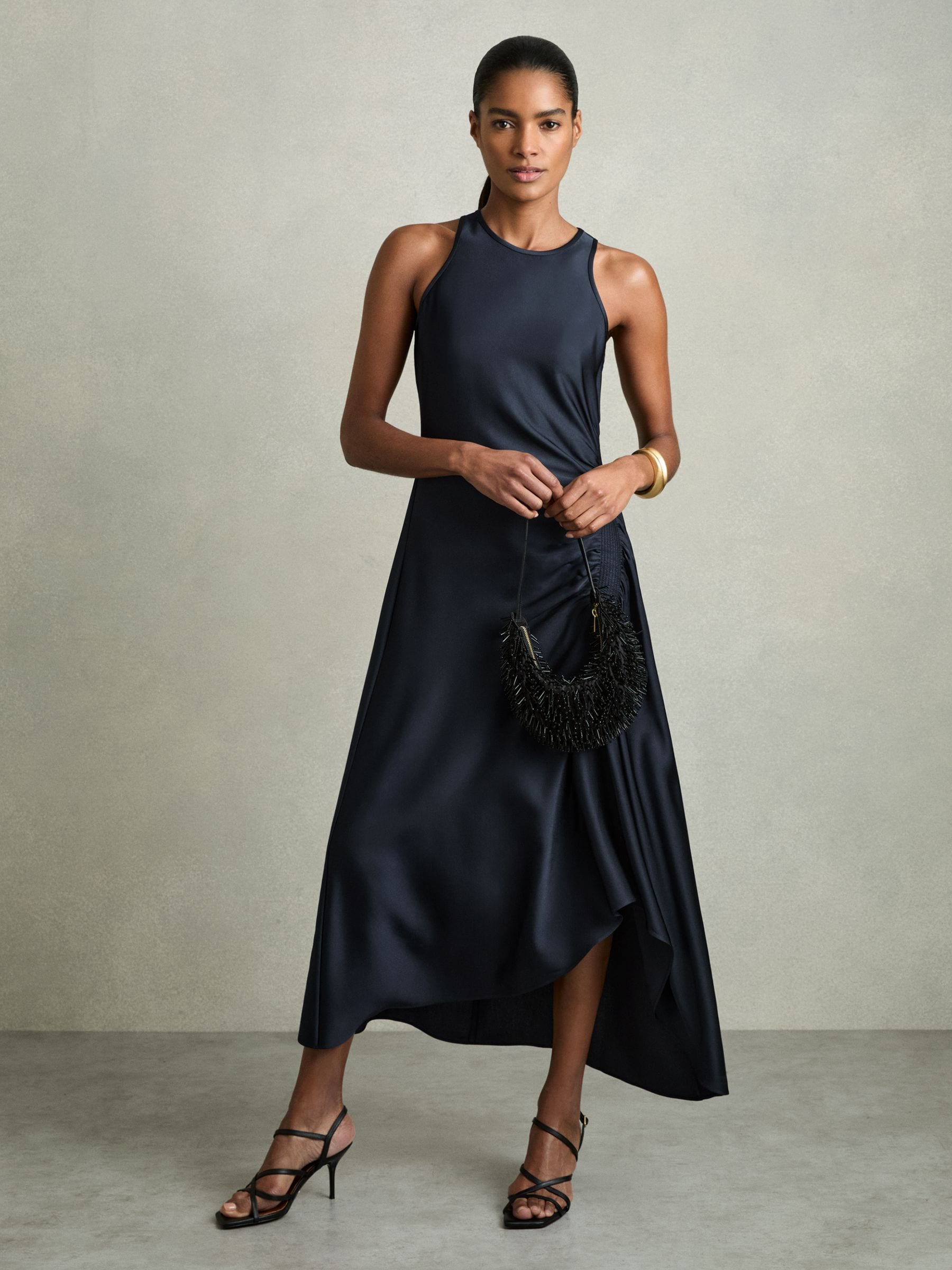 【海外限定】REISSドレス☆Petite Anessa Satin Ruched Sleevele Buy Reiss Navy Anessa Petite Satin Shirred Midi Dress from