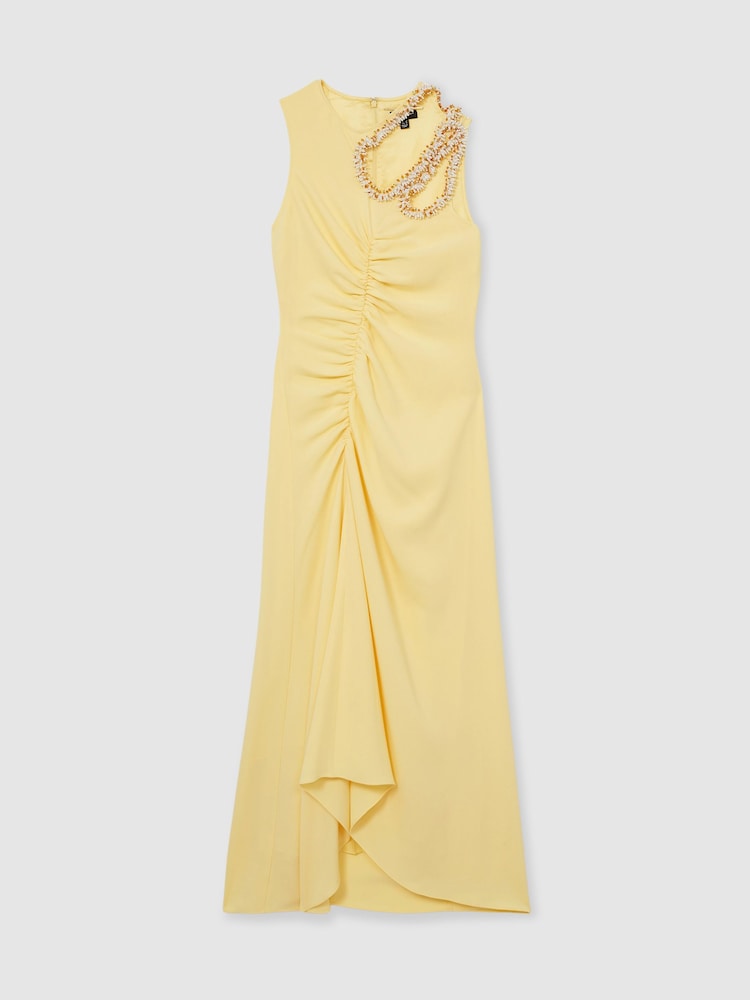 Reiss Yellow Elizabeth Atelier Embellished Shoulder Maxi Dress - Image 2 of 5