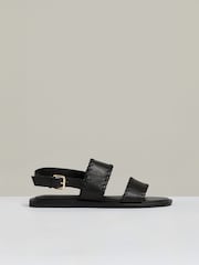 Reiss Black Mila Leather Whipstitch-Trim Sandals - Image 1 of 5