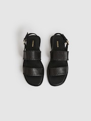 Reiss Black Mila Leather Whipstitch-Trim Sandals - Image 3 of 5