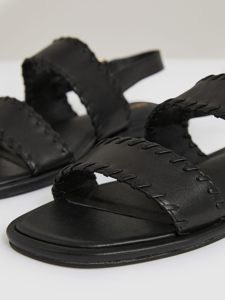 Reiss Black Mila Leather Whipstitch-Trim Sandals - Image 5 of 5