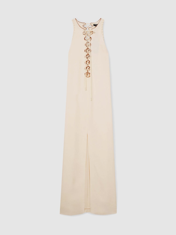 Reiss Cream Athene Atelier Satin Crepe Cut-Out Maxi Dress - Image 2 of 6
