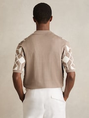 Reiss Taupe Brown Terrazzo Geometric Embroidery Knit Shirt - Image 5 of 6