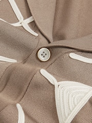 Reiss Taupe Brown Terrazzo Geometric Embroidery Knit Shirt - Image 6 of 6
