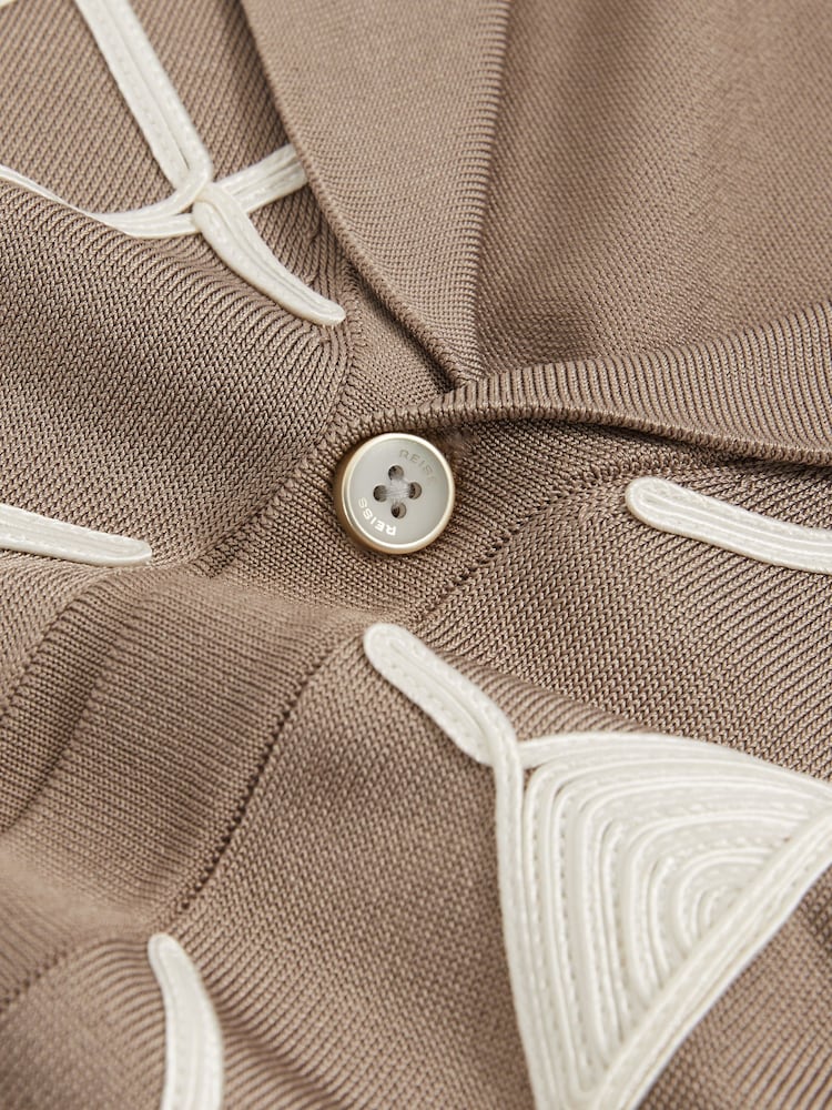 Reiss Taupe Brown Terrazzo Geometric Embroidery Knit Shirt - Image 6 of 6