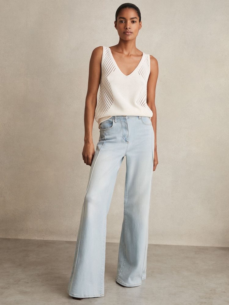 Reiss Light Blue Heather Stretch-Cotton Wide-Leg Jeans - Image 1 of 6