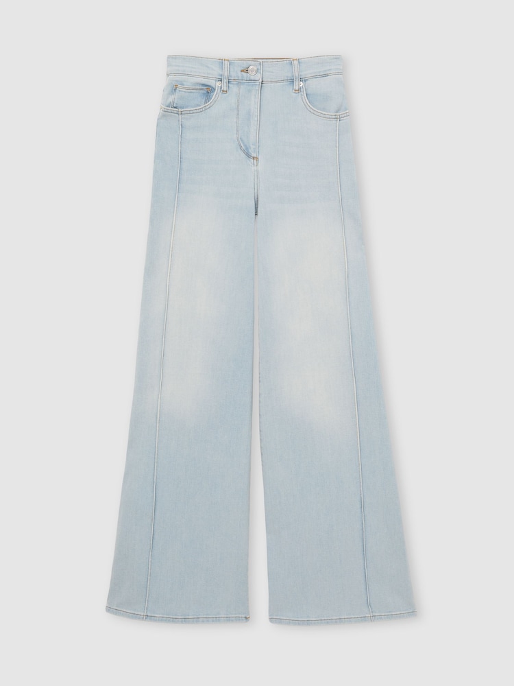 Reiss Light Blue Heather Stretch-Cotton Wide-Leg Jeans - Image 2 of 6