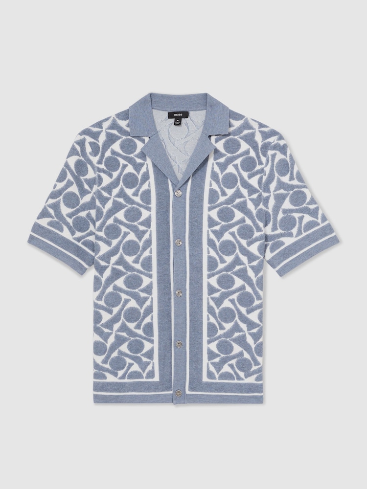 Reiss Soft Blue/White Edmonds Abstract Pattern Towelling Shirt - Image 2 of 7