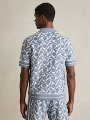 Reiss Soft Blue/White Edmonds Abstract Pattern Towelling Shirt - Image 5 of 7
