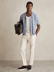 Reiss Soft Blue/White Edmonds Abstract Pattern Towelling Shirt - Image 6 of 7