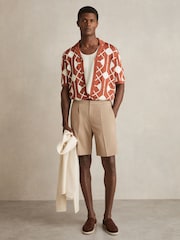 Reiss Paprika Red Terrazzo Geometric Embroidery Knit Shirt - Image 3 of 6