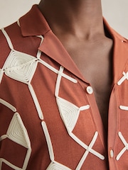 Reiss Paprika Red Terrazzo Geometric Embroidery Knit Shirt - Image 4 of 6
