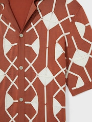 Reiss Paprika Red Terrazzo Geometric Embroidery Knit Shirt - Image 6 of 6