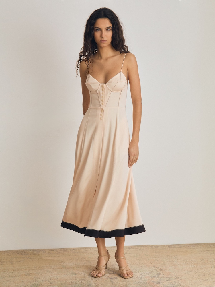 brown corset midi dress Faux Suede Mix Media Corset Midi Dress from Moon River exclusive at –  Urbanheer main image 1