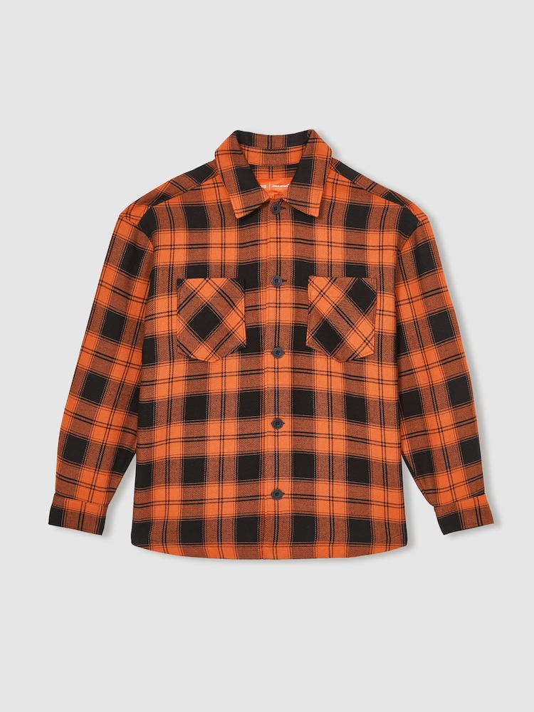 Reiss Papaya Orange/Black McLaren F1 Team Check Logo Overshirt - Image 2 of 9 Reiss Papaya Orange/Black McLaren F1 Team Check Logo Overshirt - Image 2 of 9