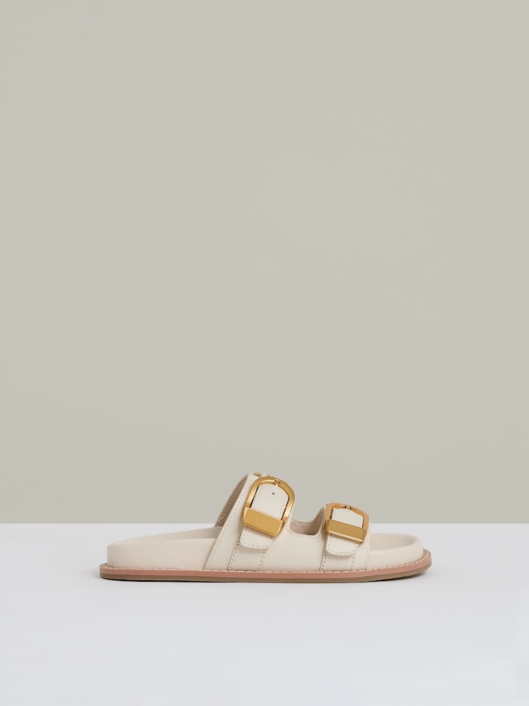 Off White - Reiss Ella Leather Buckled Slip-On Sandals - Image 1 of 5