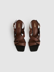 Reiss Tan Candice Leather Link-Strap Low-Heel Sandals - Image 4 of 6
