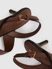 Reiss Tan Candice Leather Link-Strap Low-Heel Sandals - Image 5 of 6