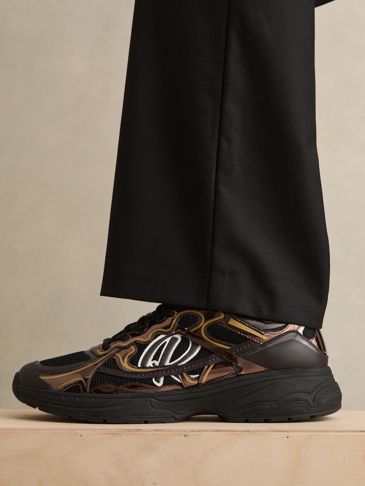 Reiss Electric Brown Volt Overlay Logo Running Trainers - Image 2 of 5