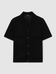Reiss Black Fallon V-Neck Collar Textured Knit Shirt - Image 2 of 7