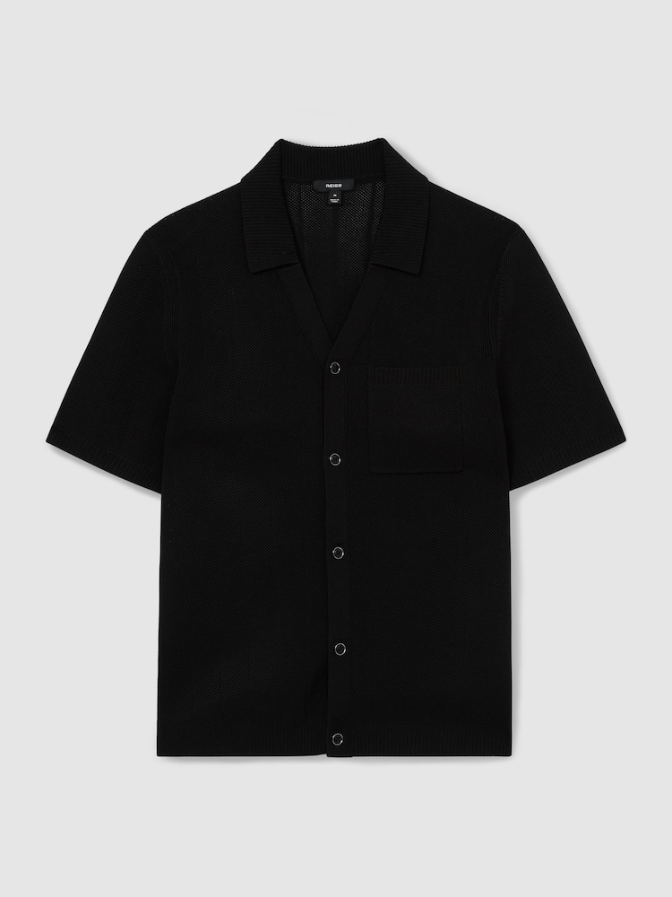 Reiss Black Fallon V-Neck Collar Textured Knit Shirt - Image 2 of 7