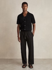 Reiss Black Fallon V-Neck Collar Textured Knit Shirt - Image 3 of 7