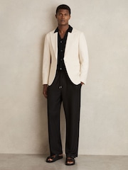 Reiss Black Fallon V-Neck Collar Textured Knit Shirt - Image 5 of 7