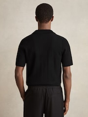 Reiss Black Fallon V-Neck Collar Textured Knit Shirt - Image 6 of 7