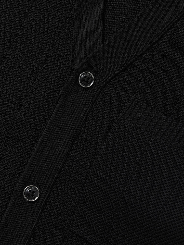 Reiss Black Fallon V-Neck Collar Textured Knit Shirt - Image 7 of 7
