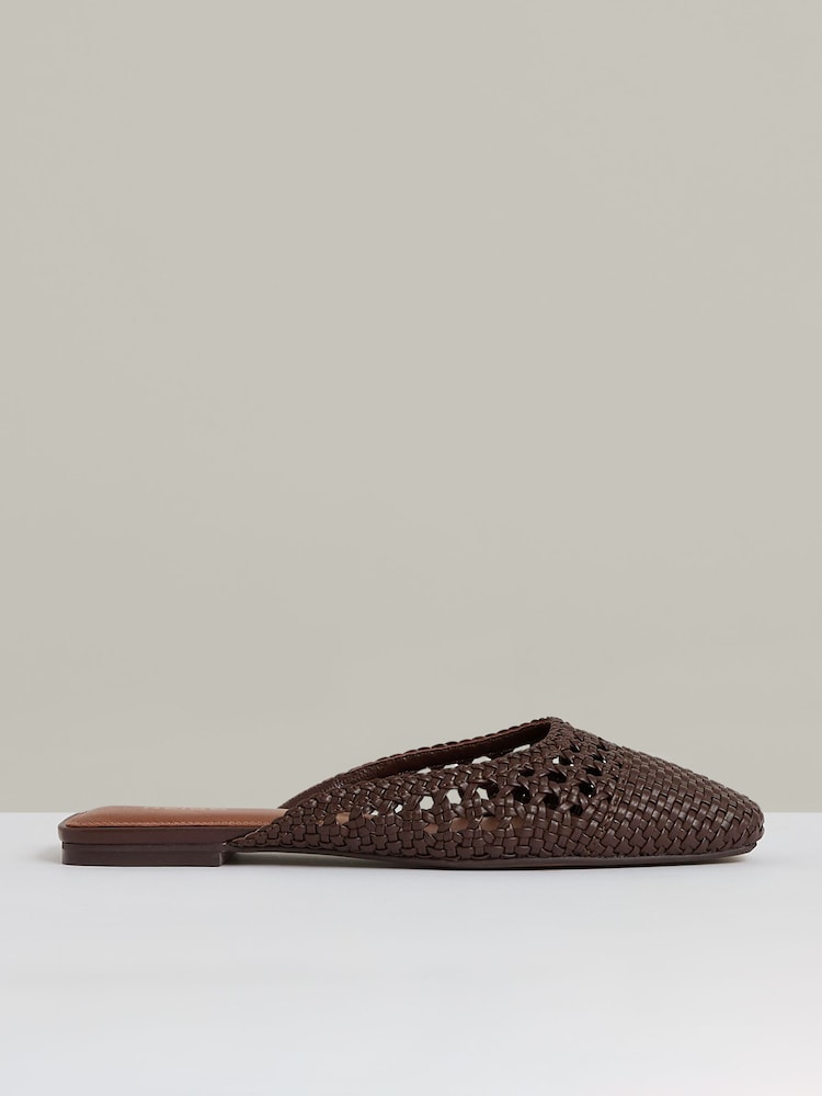 Шоколадный - Reiss Marta Woven Slip-On Mules - Image 1 of 5