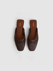 Шоколадный - Reiss Marta Woven Slip-On Mules - Image 3 of 5