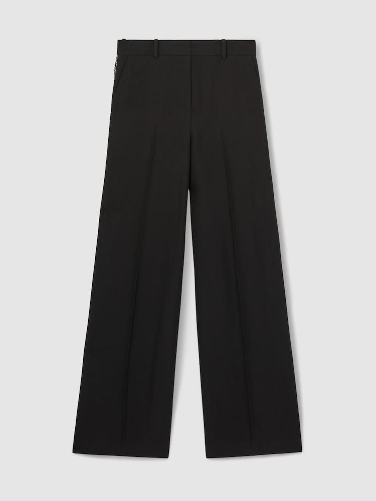 Reiss Black Daria Atelier Crepe Wide Leg Stitch Trousers - Image 2 of 7