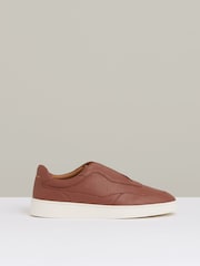 Reiss Terracotta Brown Lane Leather Elasticated-Lace Trainers - Image 1 of 5