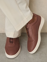 Reiss Terracotta Brown Lane Leather Elasticated-Lace Trainers - Image 2 of 5