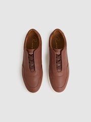 Reiss Terracotta Brown Lane Leather Elasticated-Lace Trainers - Image 3 of 5