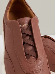 Reiss Terracotta Brown Lane Leather Elasticated-Lace Trainers - Image 4 of 5