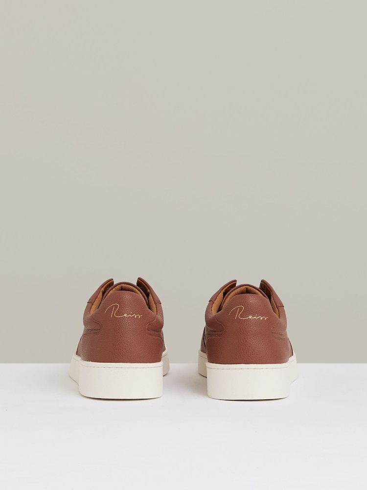 Reiss Terracotta Brown Lane Leather Elasticated-Lace Trainers - Image 5 of 5