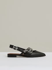 Reiss Black Lois Leather Buckle-Strap Flat Mules - Image 1 of 5