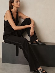 Reiss Black Lois Leather Buckle-Strap Flat Mules - Image 2 of 5