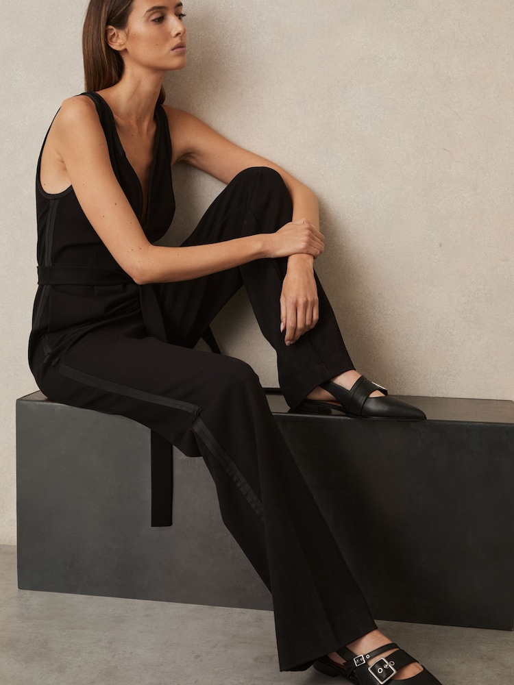 Reiss Black Lois Leather Buckle-Strap Flat Mules - Image 2 of 5
