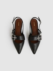Reiss Black Lois Leather Buckle-Strap Flat Mules - Image 4 of 5