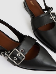 Reiss Black Lois Leather Buckle-Strap Flat Mules - Image 5 of 5