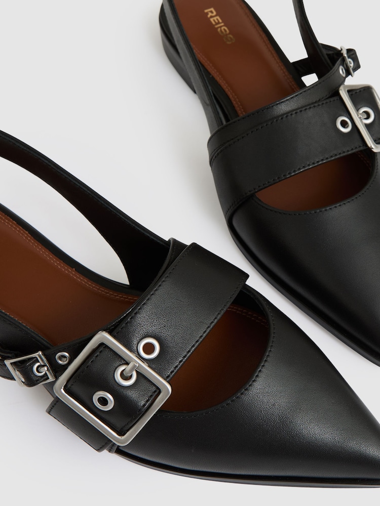 Reiss Black Lois Leather Buckle-Strap Flat Mules - Image 5 of 5 Reiss Black Lois Leather Buckle-Strap Flat Mules - Image 5 of 5