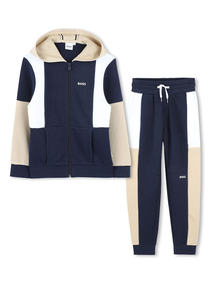 BOSS Blue Logo Colourblock Zip-Up Hoodie And Joggers Set - Image 2 of 14