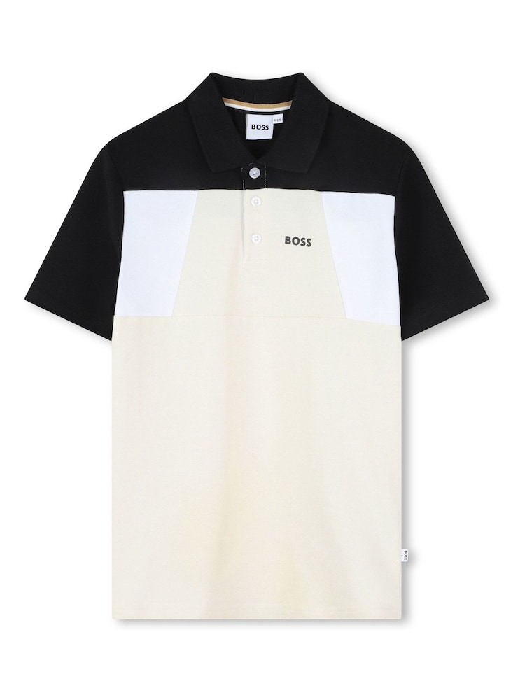 BOSS Natural Colour Block Short Sleeve Polo Shirt - Image 1 of 2 BOSS Natural Colour Block Short Sleeve Polo Shirt - Image 1 of 2