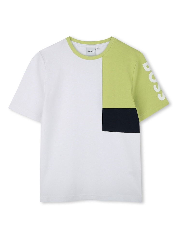 BOSS White Colourblock Sleeve Logo Short Sleeve T-Shirt - Image 1 of 2