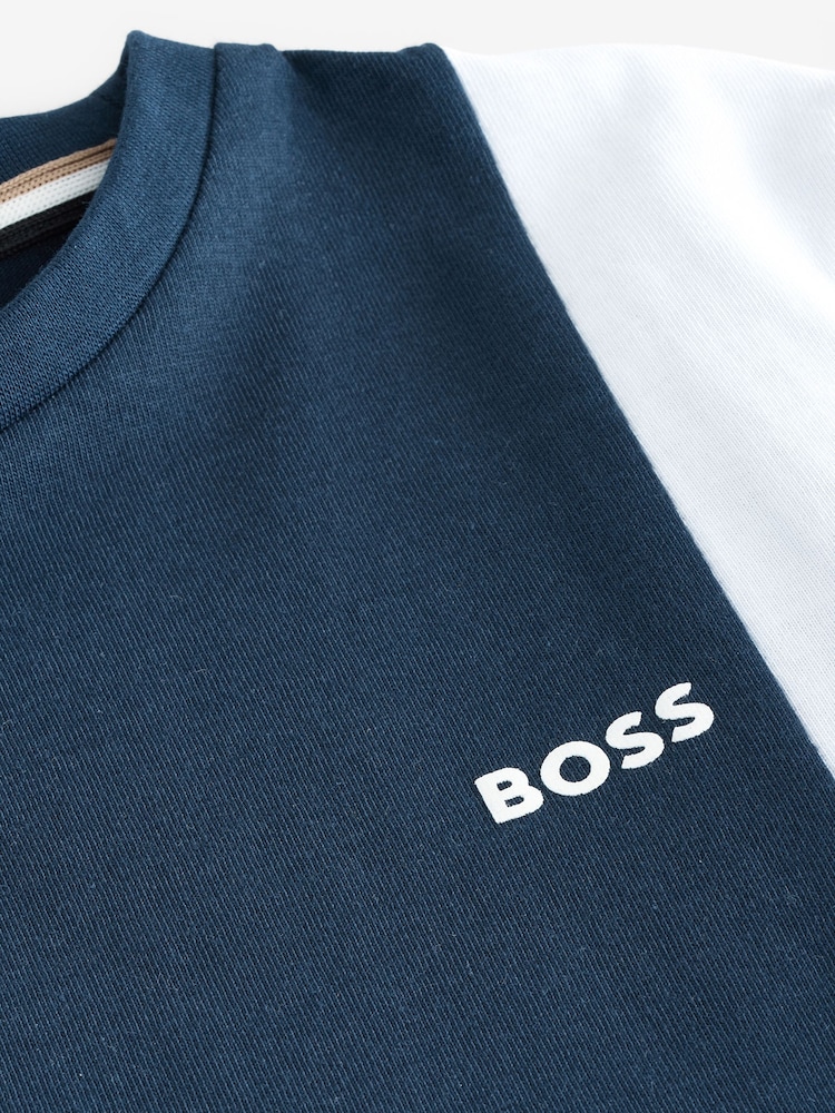 BOSS Blue Colourblock Chest Logo Short Sleeve T-Shirt - Image 4 of 5